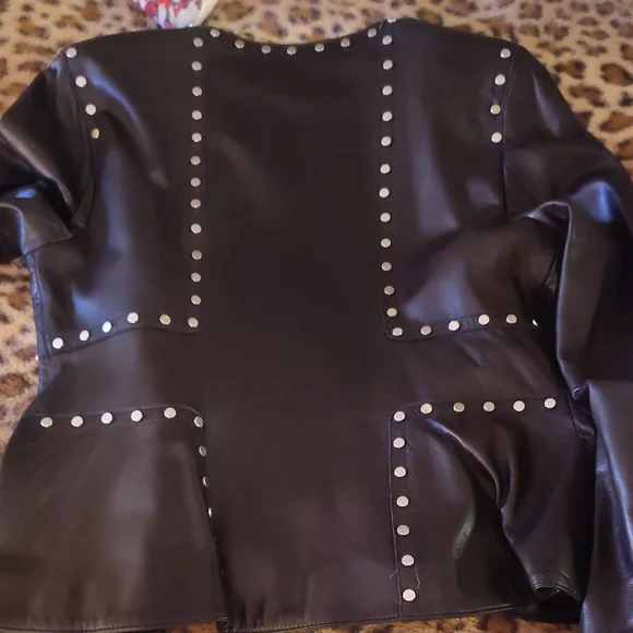 Anne Klein Black Studded Leather Jacket - Picture 6 of 8
